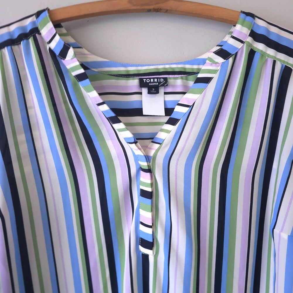 Torrid Harper 3 Button Up Stripe Multicolored Blo… - image 3